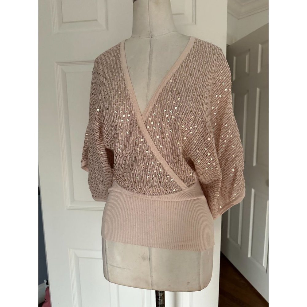 bebe blush pink wrap style sequin embellished sweater XS